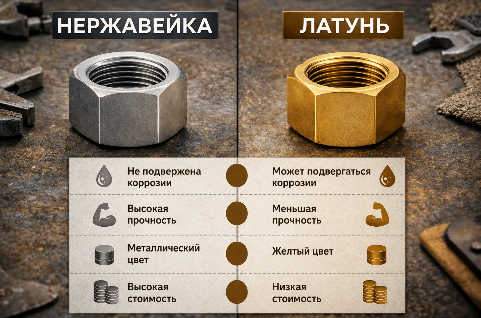 отличить латунь от нержавейки